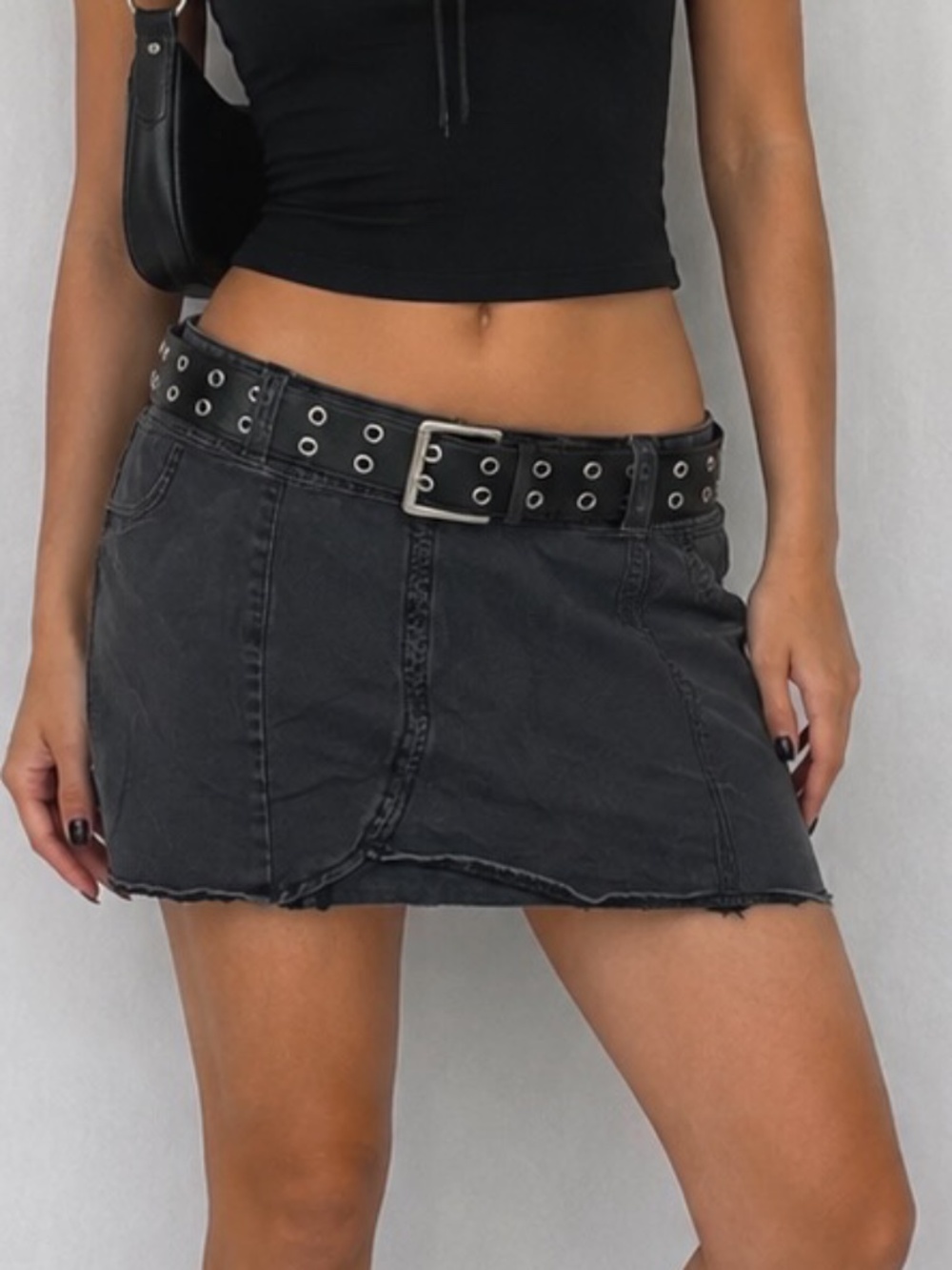 Pacsun Micro Mini Skirt Womens Size 25 Faded Black Denim Y2K Biker Grunge